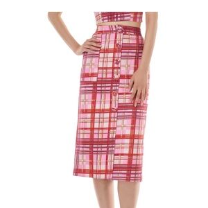AMUR Shawn Plaid Pink Midi Skirt